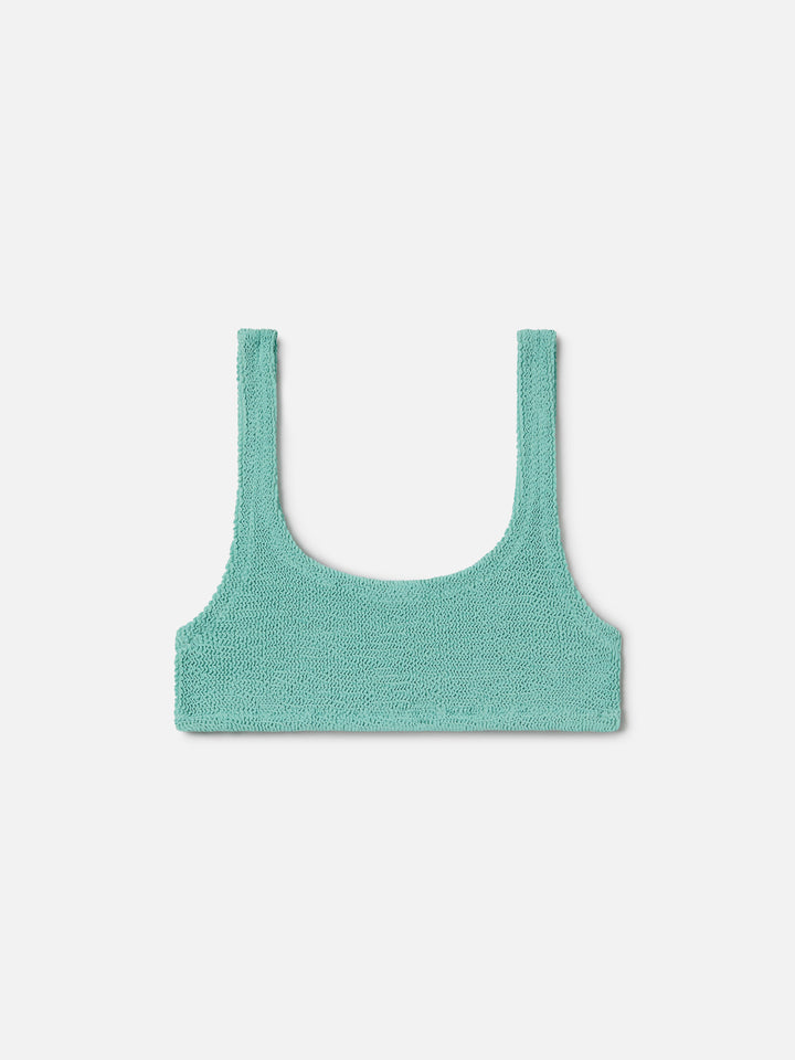 Top de bikini bralette Naima en tejido crinkle verde salvia 