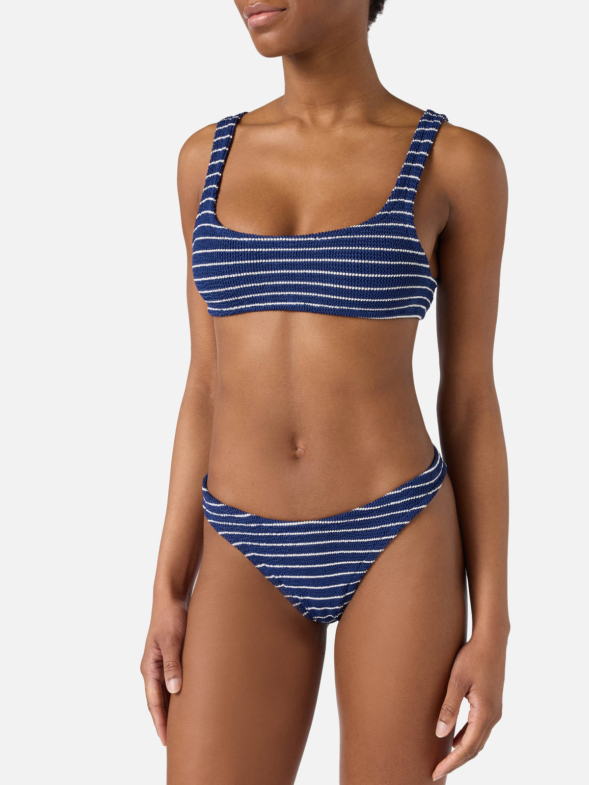 Bikini bleu rayé en tissu crinkle Naima Elise 