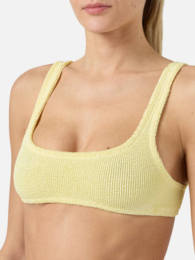 Naima bralette bikini top in yellow crinkle fabric