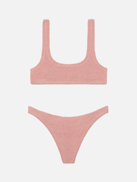 Bralette bikini Naima Naomi in pink crinkle with cheeky swim briefs