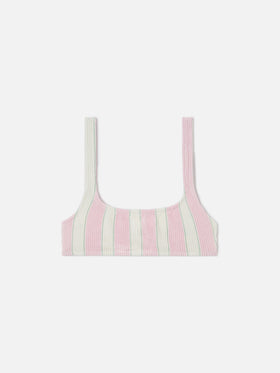 Haut de bikini brassière Naima en tissu gaufré rayé rose 