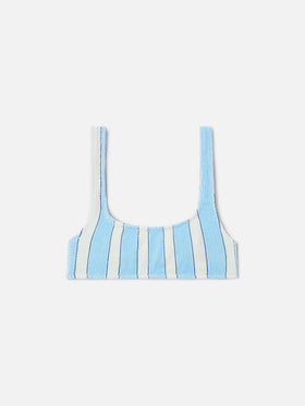 Top de bikini bralette Naima en tejido crinkle de rayas azul claro 