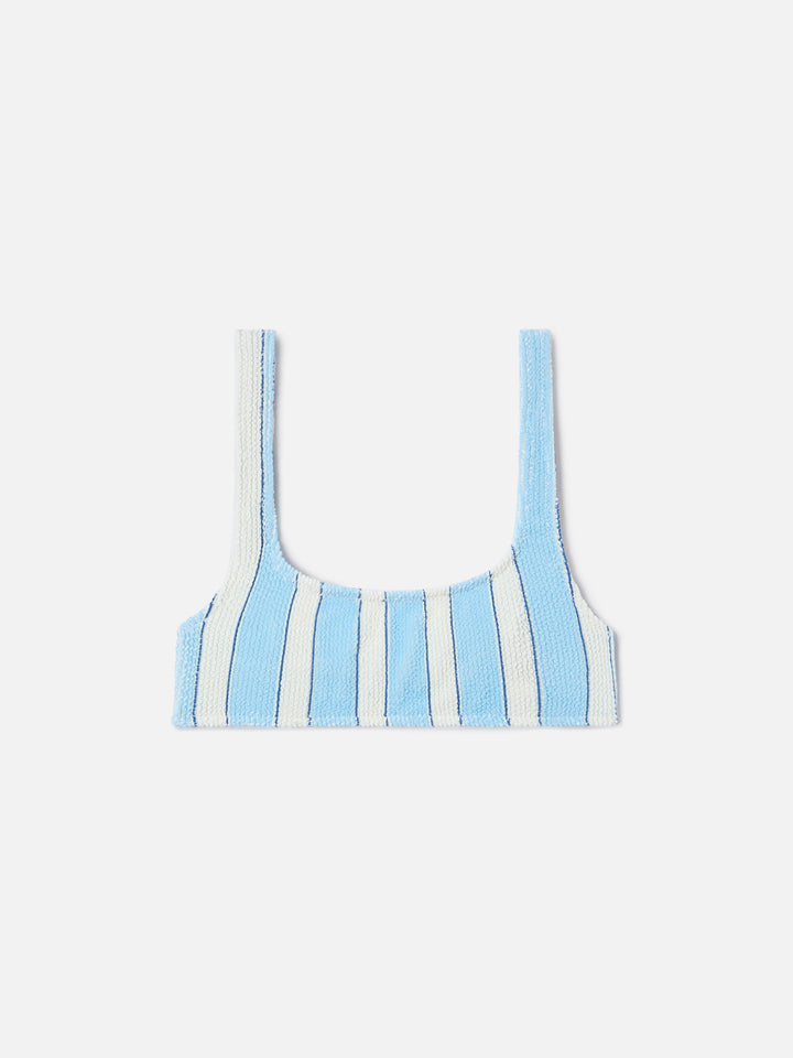 Naima bralette bikini top in light blue striped crinkle fabric