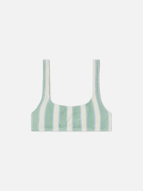 Top de bikini bralette Naima en tejido crinkle a rayas verdes 