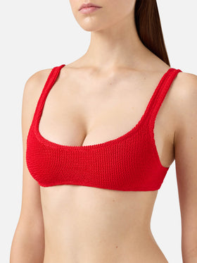 Naomi, roter Crinkle-Badeslip, frech – Naima, rotes Crinkle-Bralette-Oberteil, klassisch