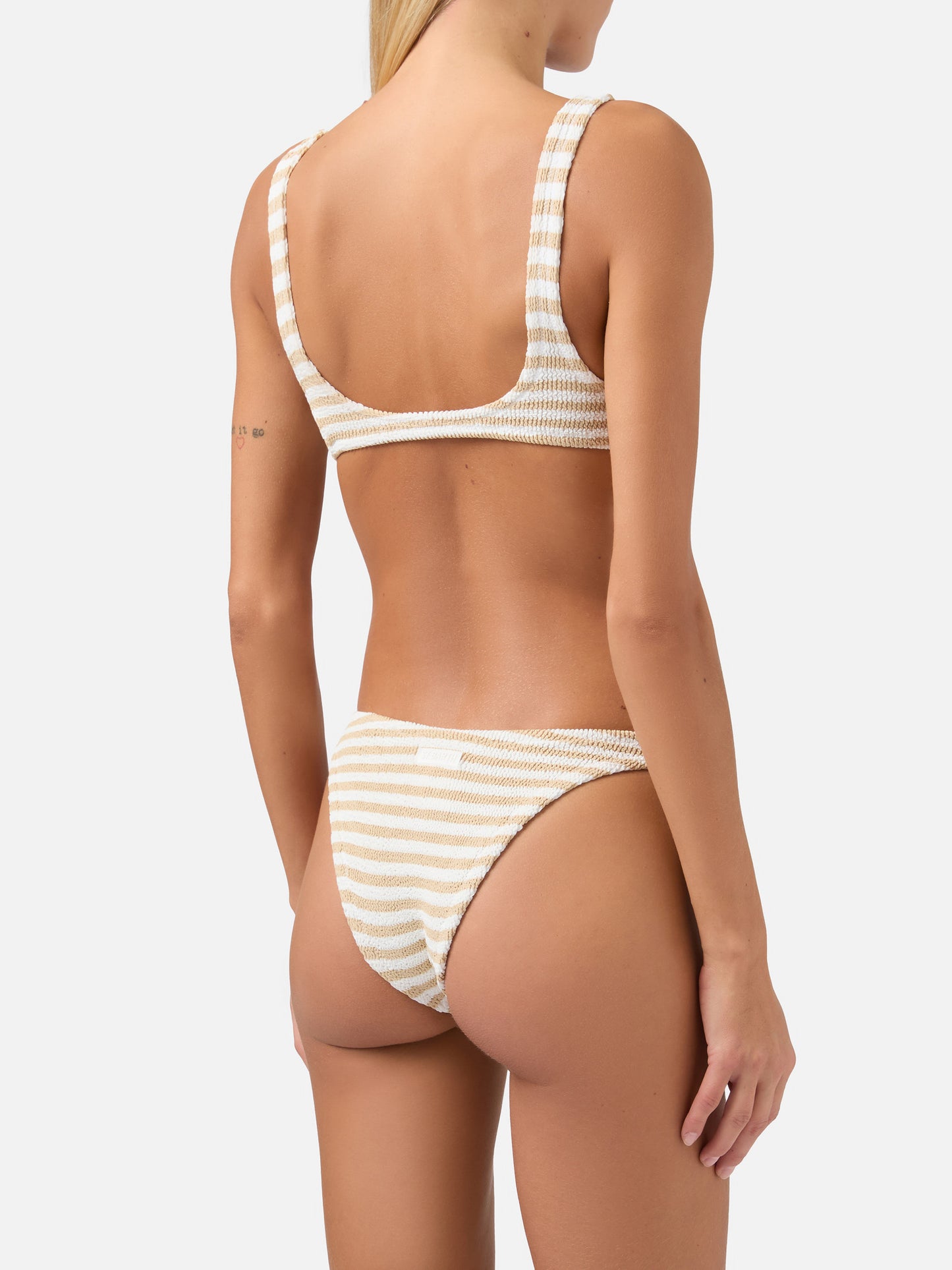 Crinkle bralette bikini Naima Elise in beige striped print