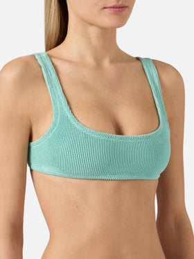 Naima bralette bikini top in aqua green crinkle fabric
