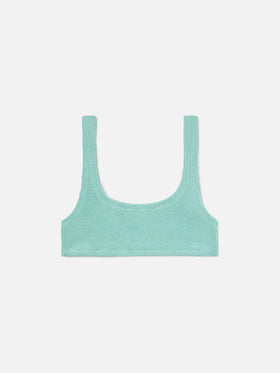 Naima bralette bikini top in aqua green crinkle fabric