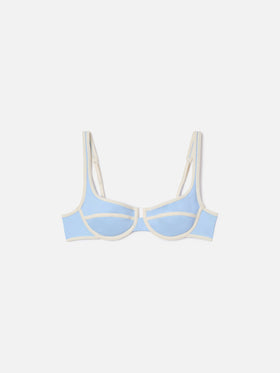 Top bikini Amira String balconette azzurro con profili bianchi