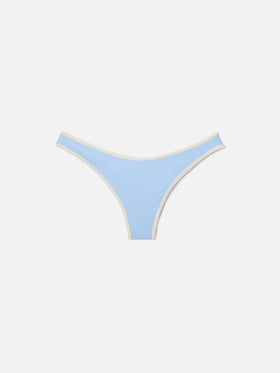 Slip mare Naomi String modello brasiliana azzurra con profili a contrasto