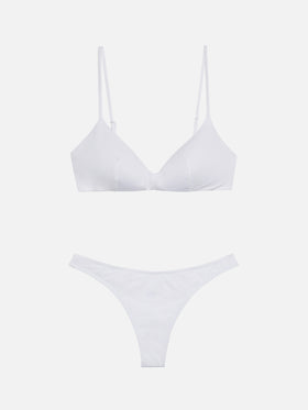 Top bralette scollato May bianco - Naomi slip mare cheeky color azzurro chiaro