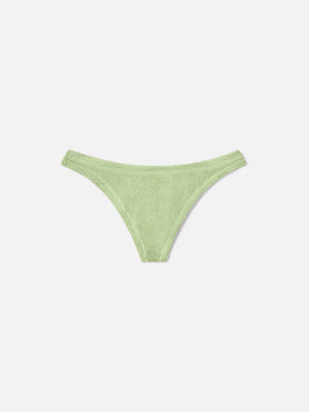 Naomi brazilian bikini bottoms in light green lurex crinkle fabric
