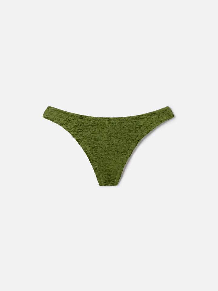 Slip mare Naomi modello brasiliana in tessuto crinkle verde militare
