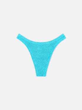 Bas de bikini brésilien Naomi en tissu crinkle turquoise 