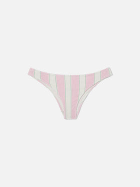 Bas de bikini Elise Classic en tissu gaufré rayé rose et blanc 