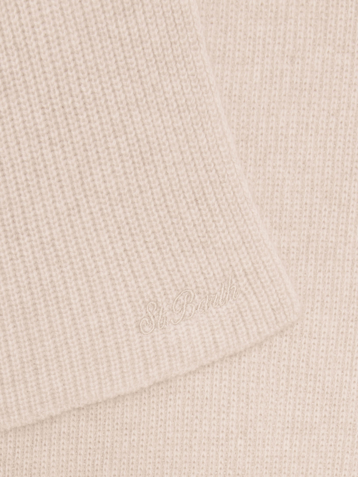 Écharpe à capuche Nell en cachemire beige avec broderie logo 