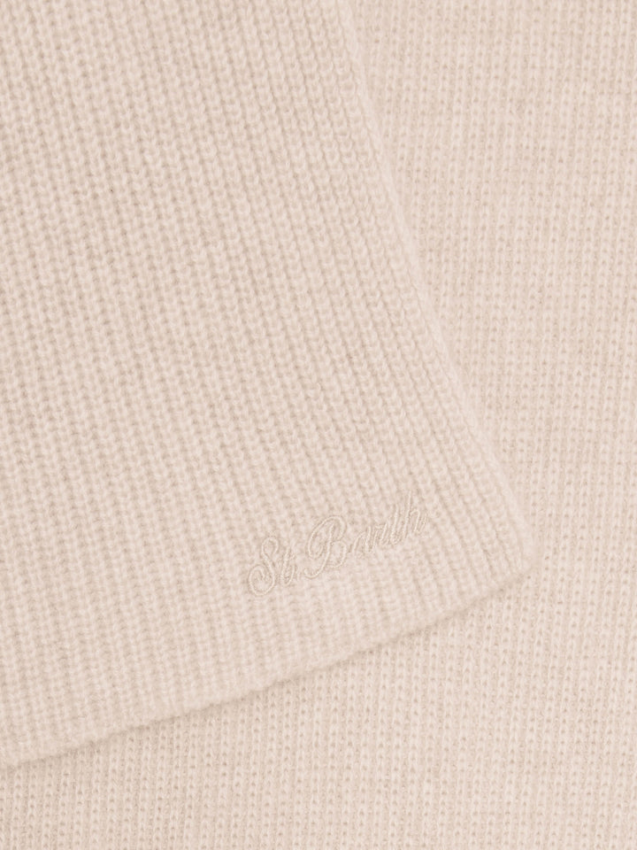Beige Nell cashmere hood scarf with logo embroidery