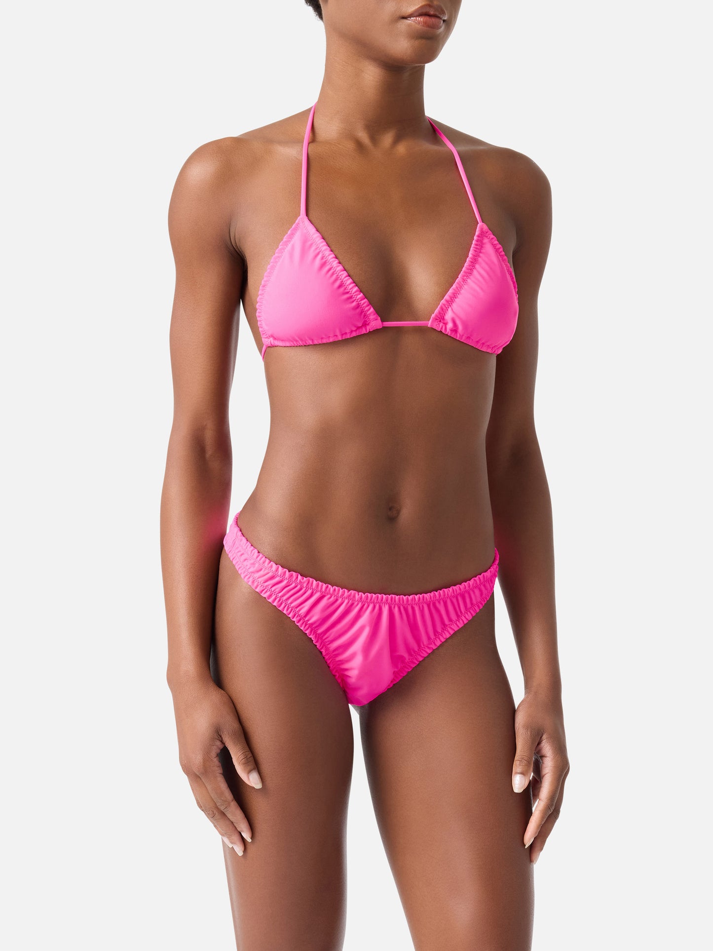Bikini triangle à volants Nilly Nalu rose fluo 
