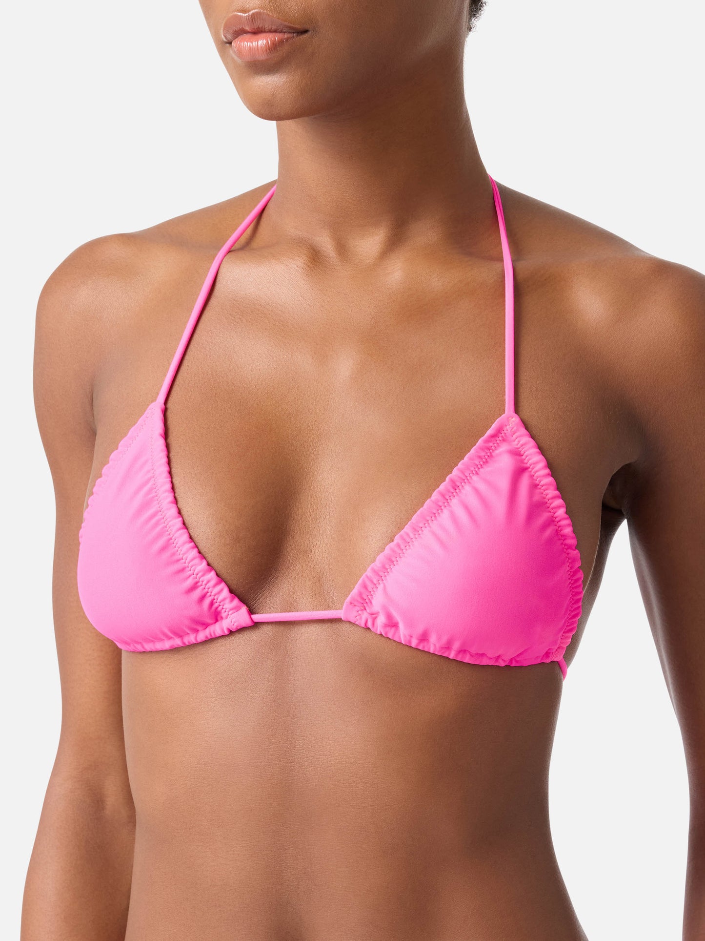 Bikini triangle à volants Nilly Nalu rose fluo 