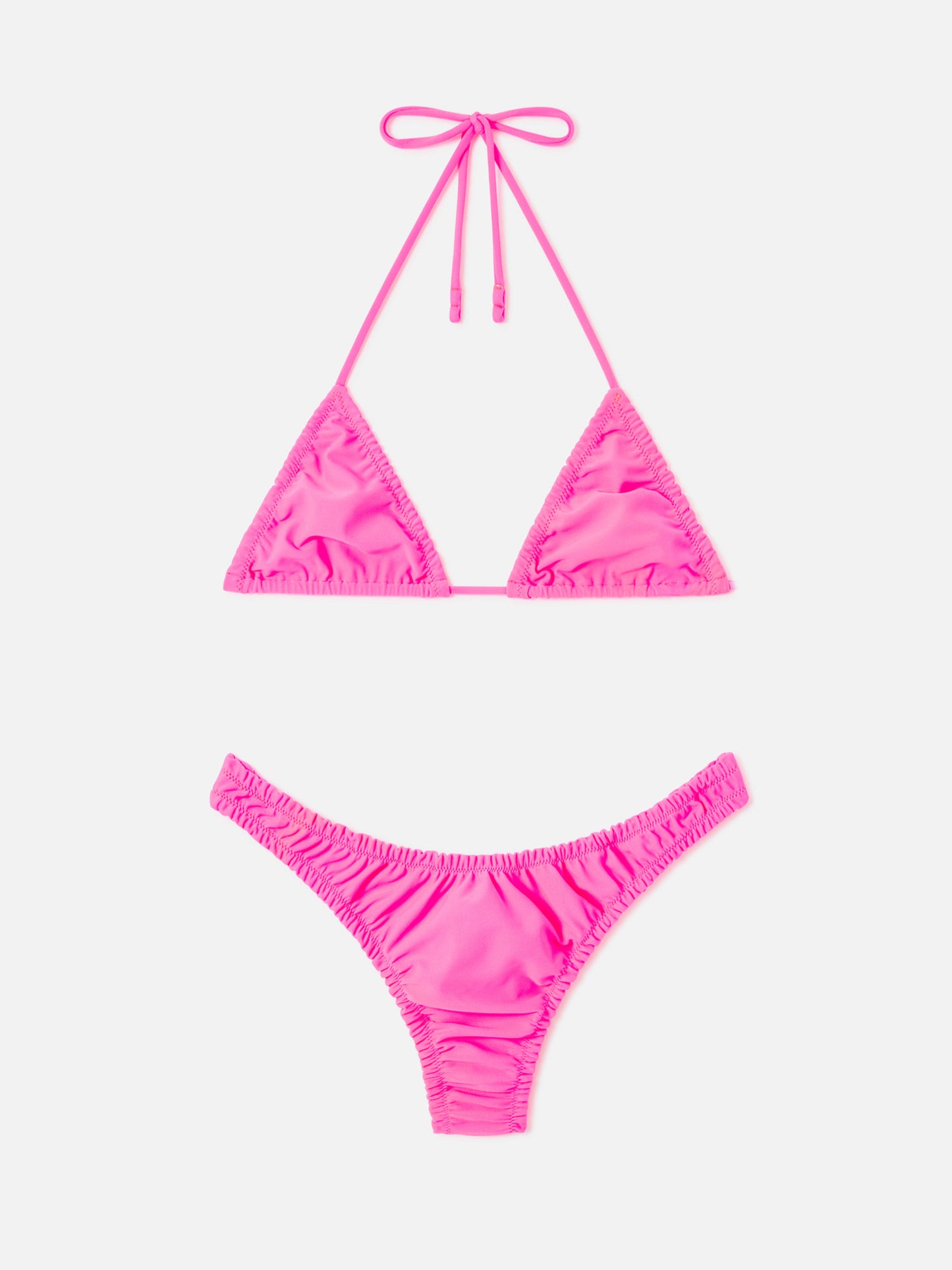 Bikini triangle à volants Nilly Nalu rose fluo 