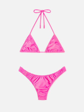 Bikini triangle à volants Nilly Nalu rose fluo 