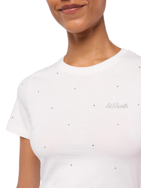 T-shirt Nives en coton blanc avec strass all-over 