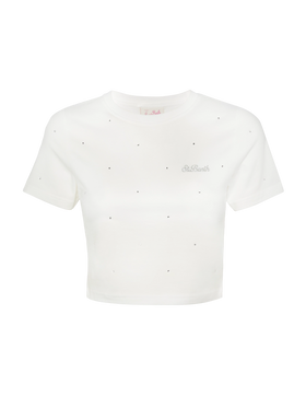 T-shirt Nives en coton blanc avec strass all-over 