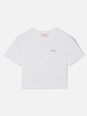 T-shirt Nives en coton blanc avec strass all-over 