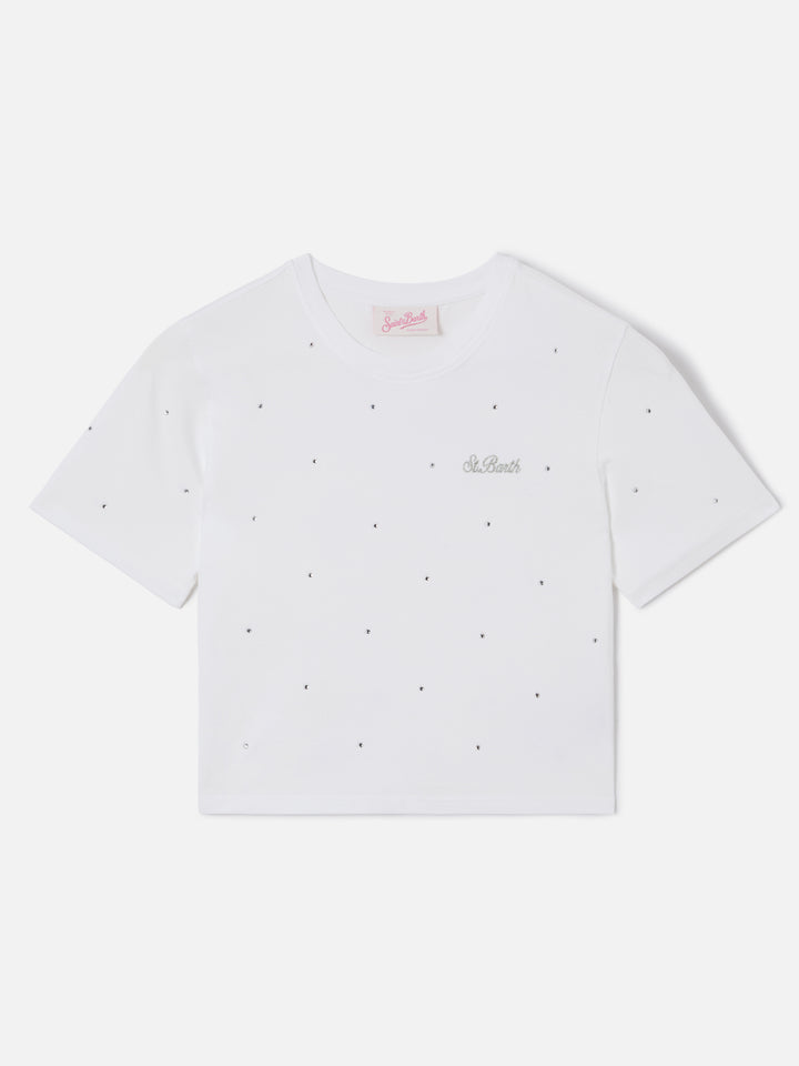 T-shirt Nives en coton blanc avec strass all-over 