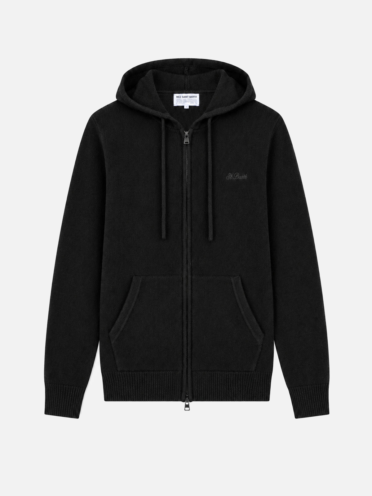 Pull à capuche en laine Notting de couleur unie noire 