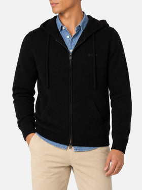 Pull à capuche en laine Notting de couleur unie noire 
