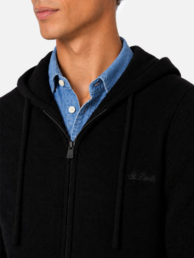 Pull à capuche en laine Notting de couleur unie noire 