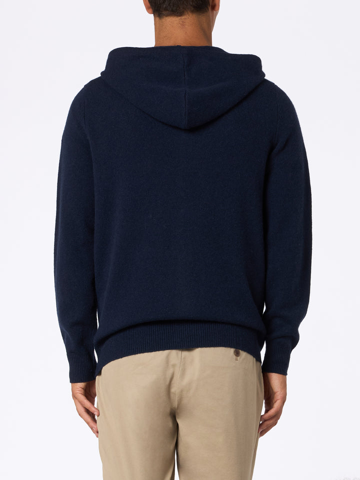 Man navy blue lambswool hooded sweater Notting - MC2 Saint Barth