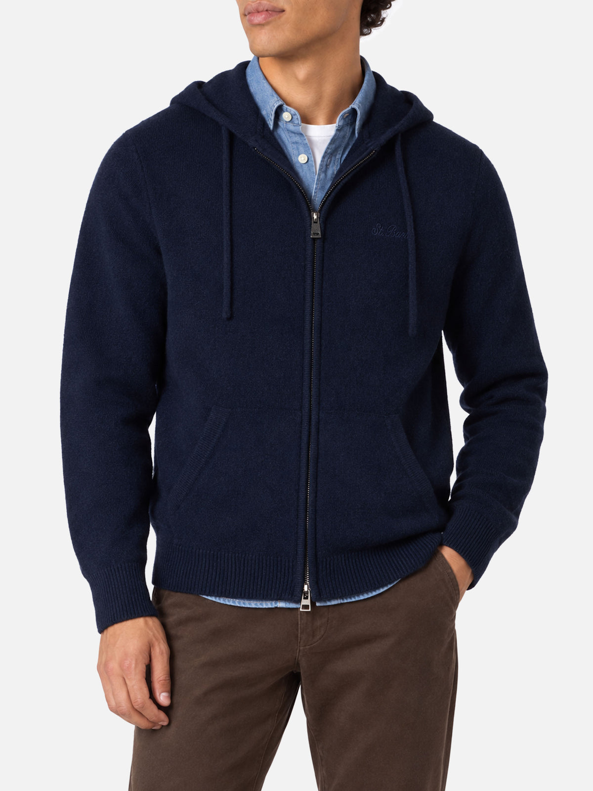 Kapuzenpullover aus Notting wool in Uni-Navyblau 
