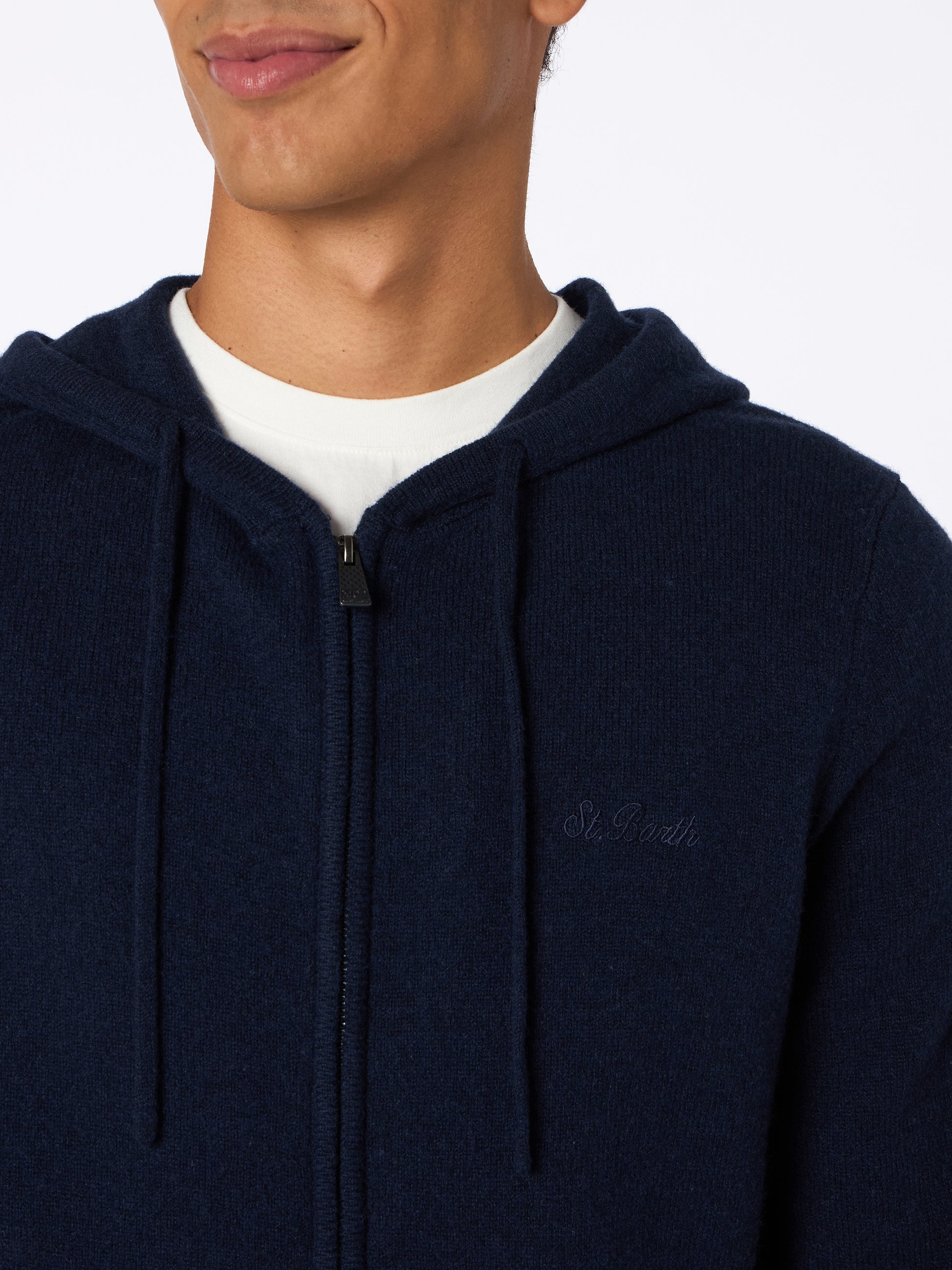 Man navy blue lambswool hooded sweater Notting - MC2 Saint Barth