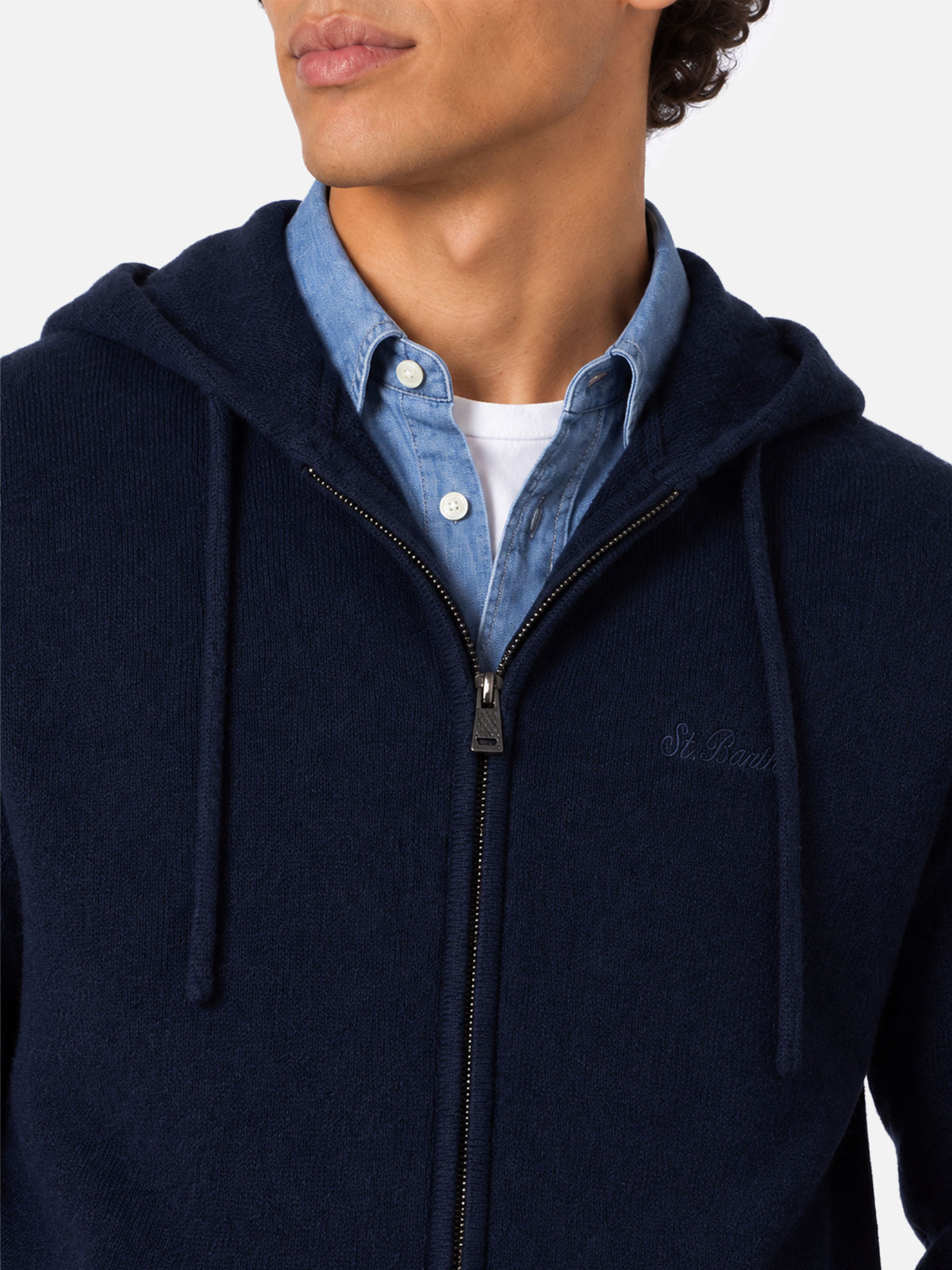 Kapuzenpullover aus Notting wool in Uni-Navyblau 
