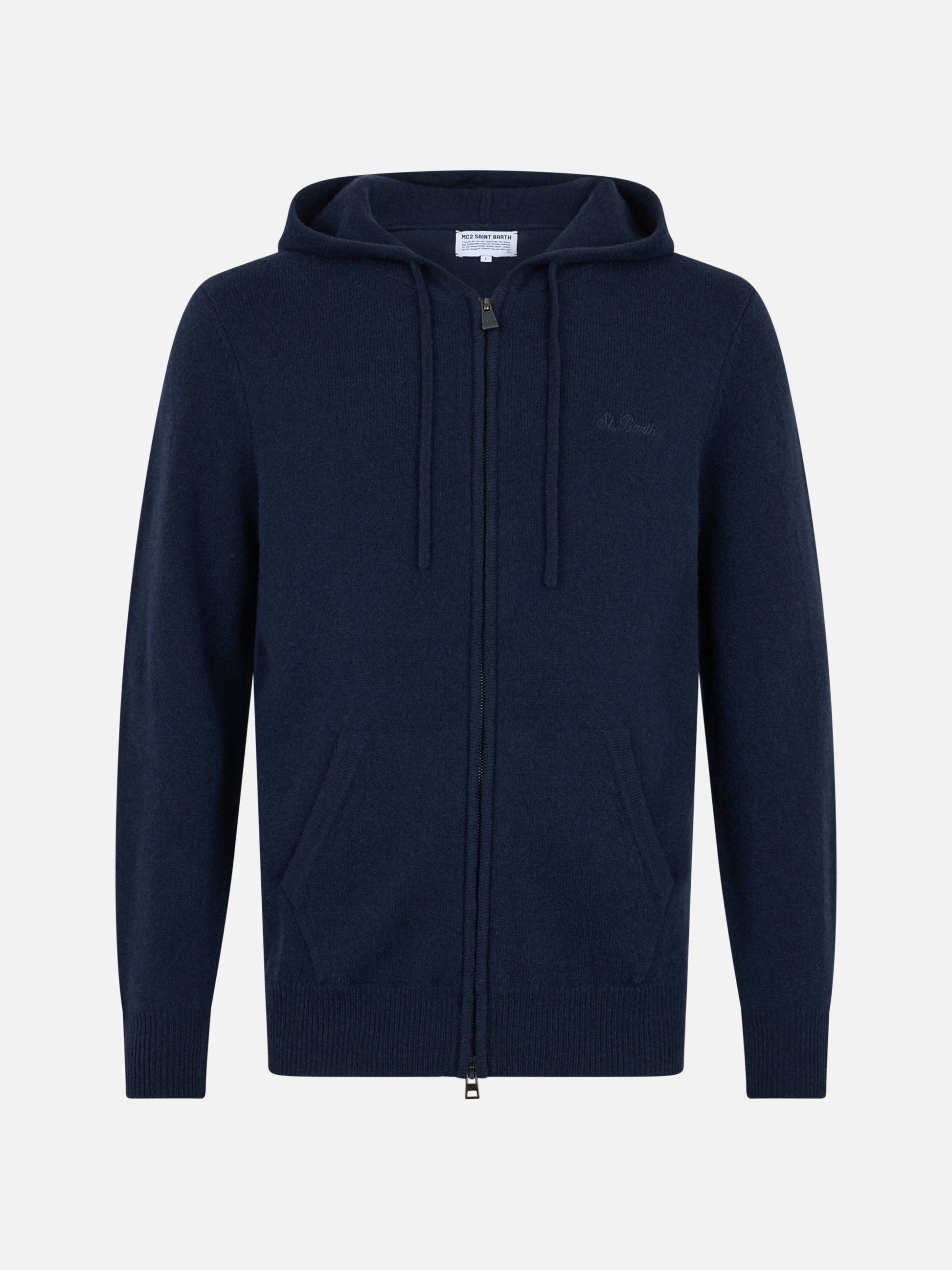 Man navy blue lambswool hooded sweater Notting - MC2 Saint Barth