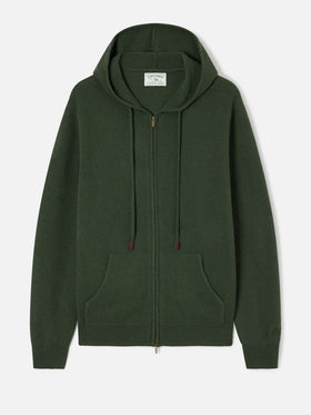 Knit à capuche en laine d'agneau Notting vert militaire avec fermeture zippée intégrale 