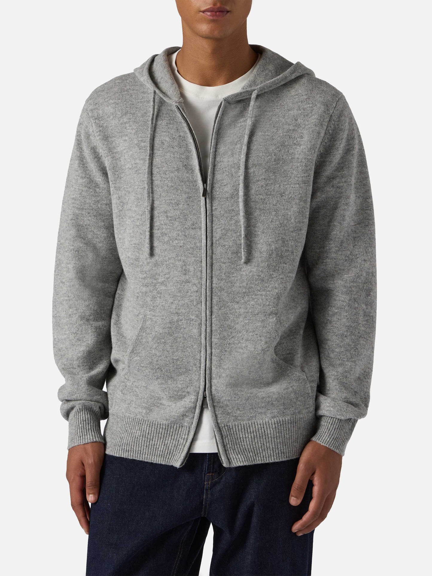 Felpa in lambswool Notting grigio melange con cappuccio