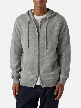 Felpa in lambswool Notting grigio melange con cappuccio