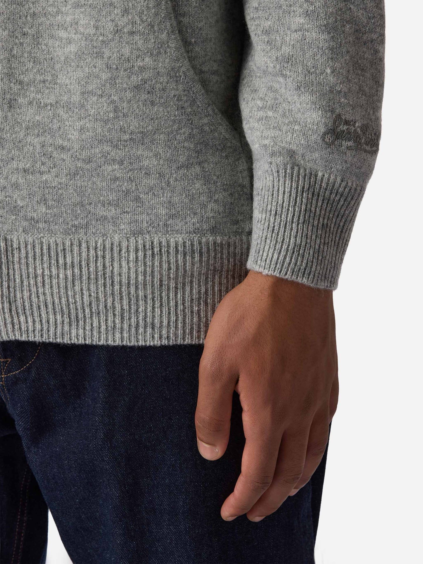Felpa in lambswool Notting grigio melange con cappuccio