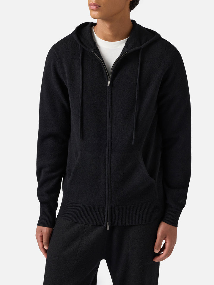 Felpa in lambswool Notting nero con cappuccio