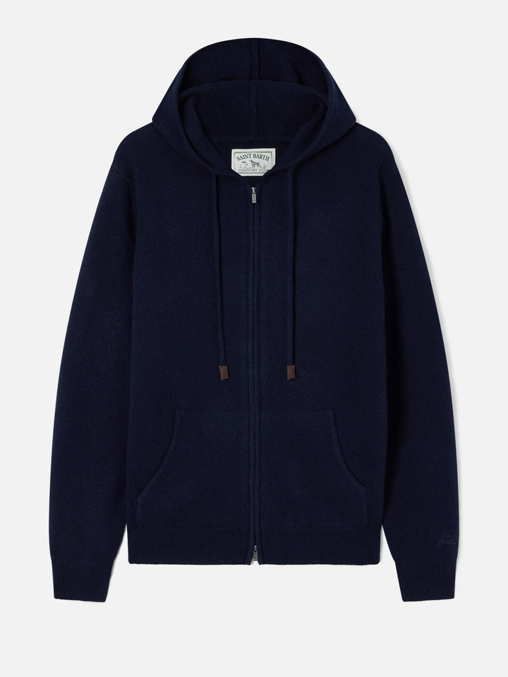 Maglia Notting blu navy in lambswool con cappuccio e zip intera