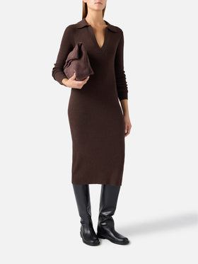 Abito lungo in maglia Octavia marrone in misto lana merino