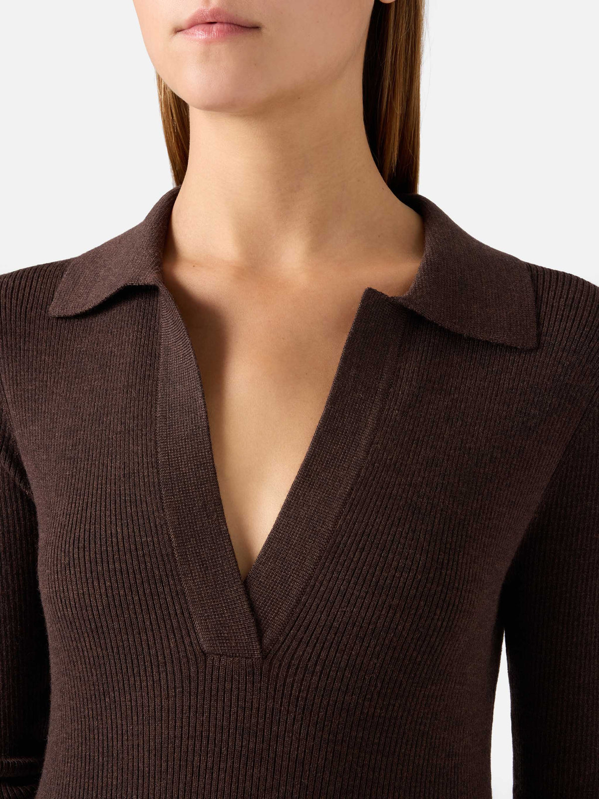 Abito lungo in maglia Octavia marrone in misto lana merino