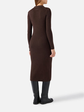 Abito lungo in maglia Octavia marrone in misto lana merino