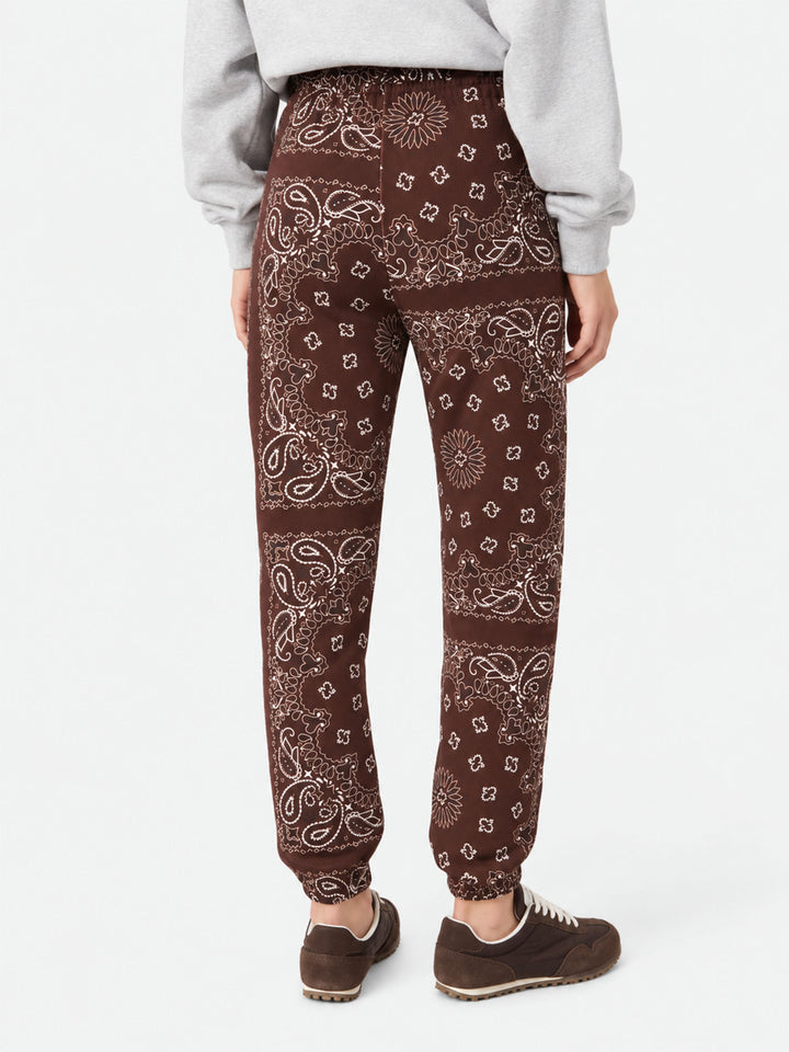 Pantalon en coton Feece Odalys avec imprimé bandana marron 