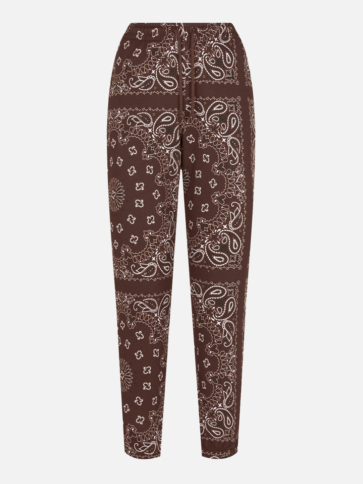 Pantalone da donna in felpa con stampa bandana marrone