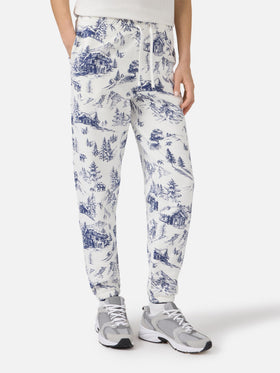 Cotton fleece pants Odalys with toile de jouy print