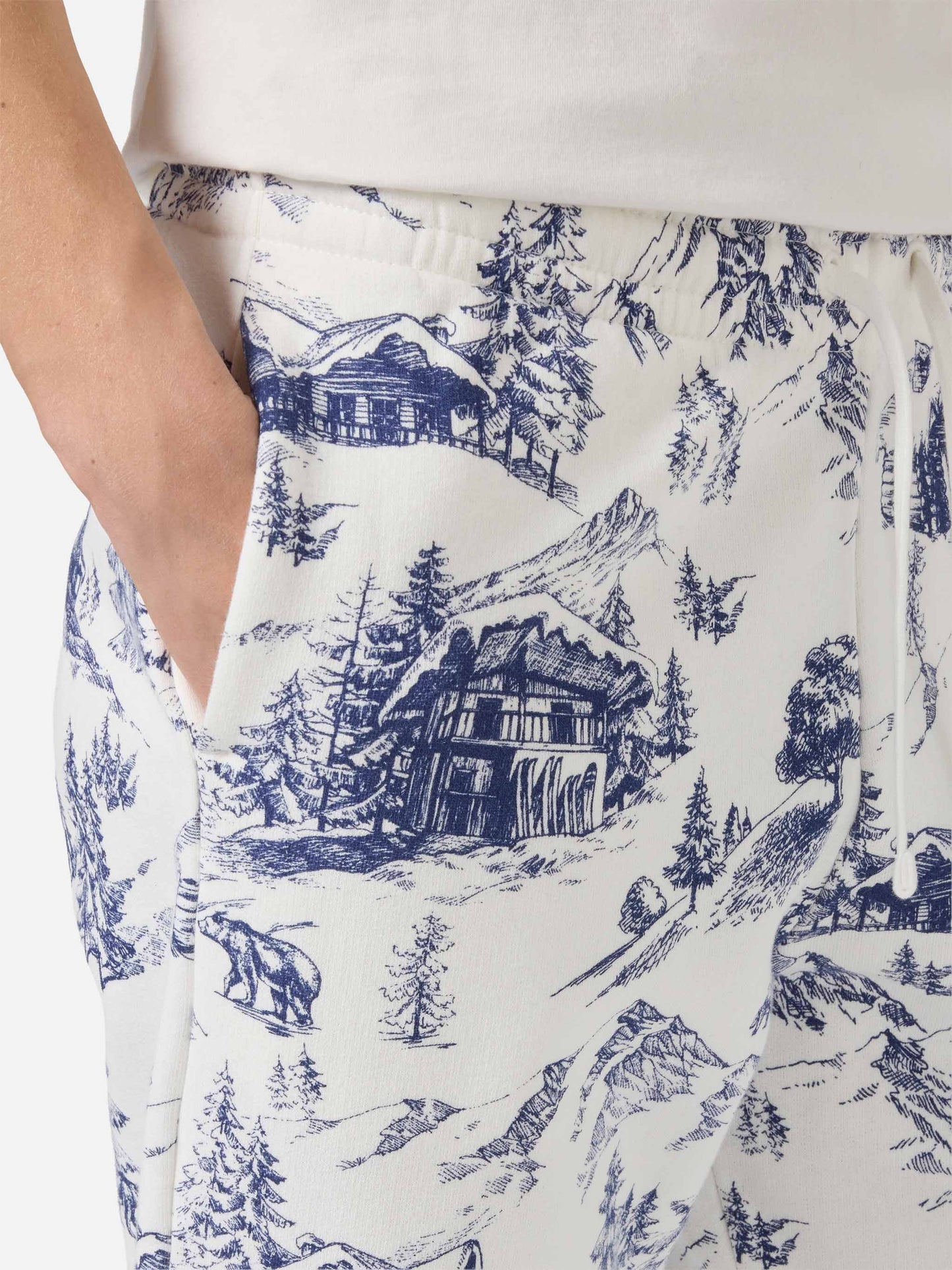 Cotton fleece pants Odalys with toile de jouy print